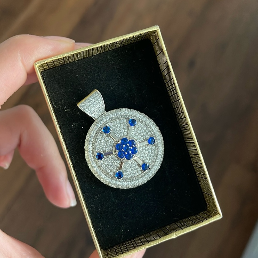 Genuine Sterling Silver Compass Pendant with Swarovski Crystals